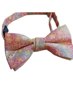 Stacy Adams Adjustable Floral Bow Tie Gold Pink Pattern